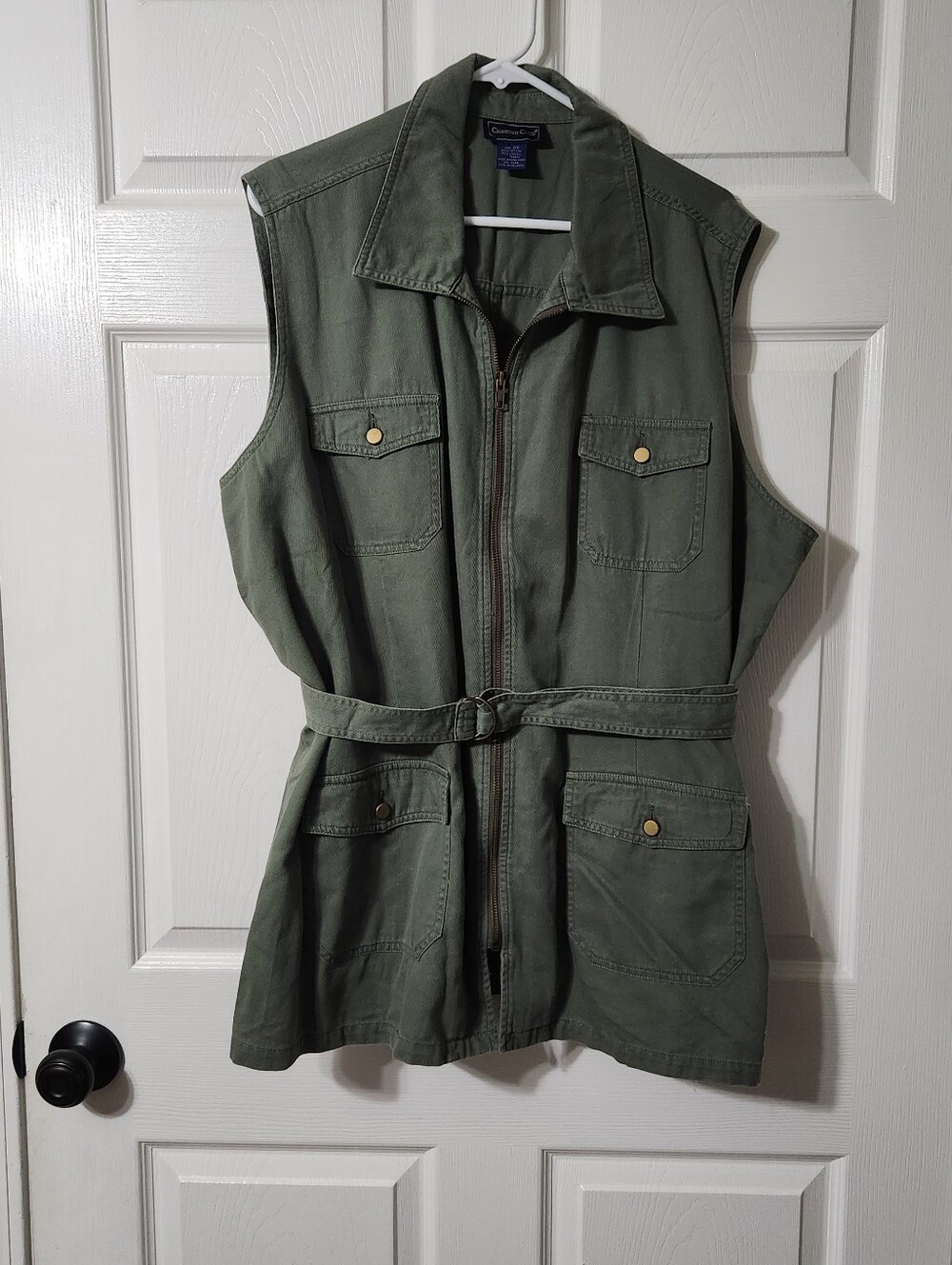 Charter Club Olive Utility Belted Sleeveless Vest, Size 3X